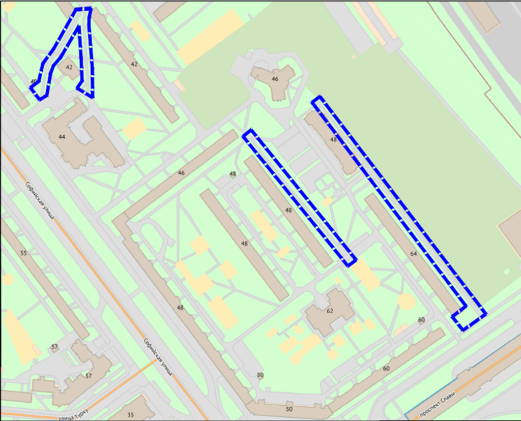 Территория новой жилой застройки у домов Софийская ул., д.46, корп.2, д.48,  корп.3 и 4, пр. Славы, д.64 в квартале 17 ВВЖД